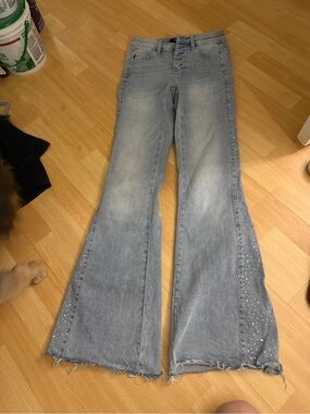 Judy Blue Light Blue Rhinestone Side-Panel Flare Jeans